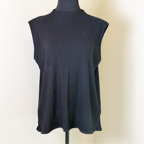 Eileen Fisher Black Ribbed Sleeveless  Mock Neck SP - Picture 2 of 7